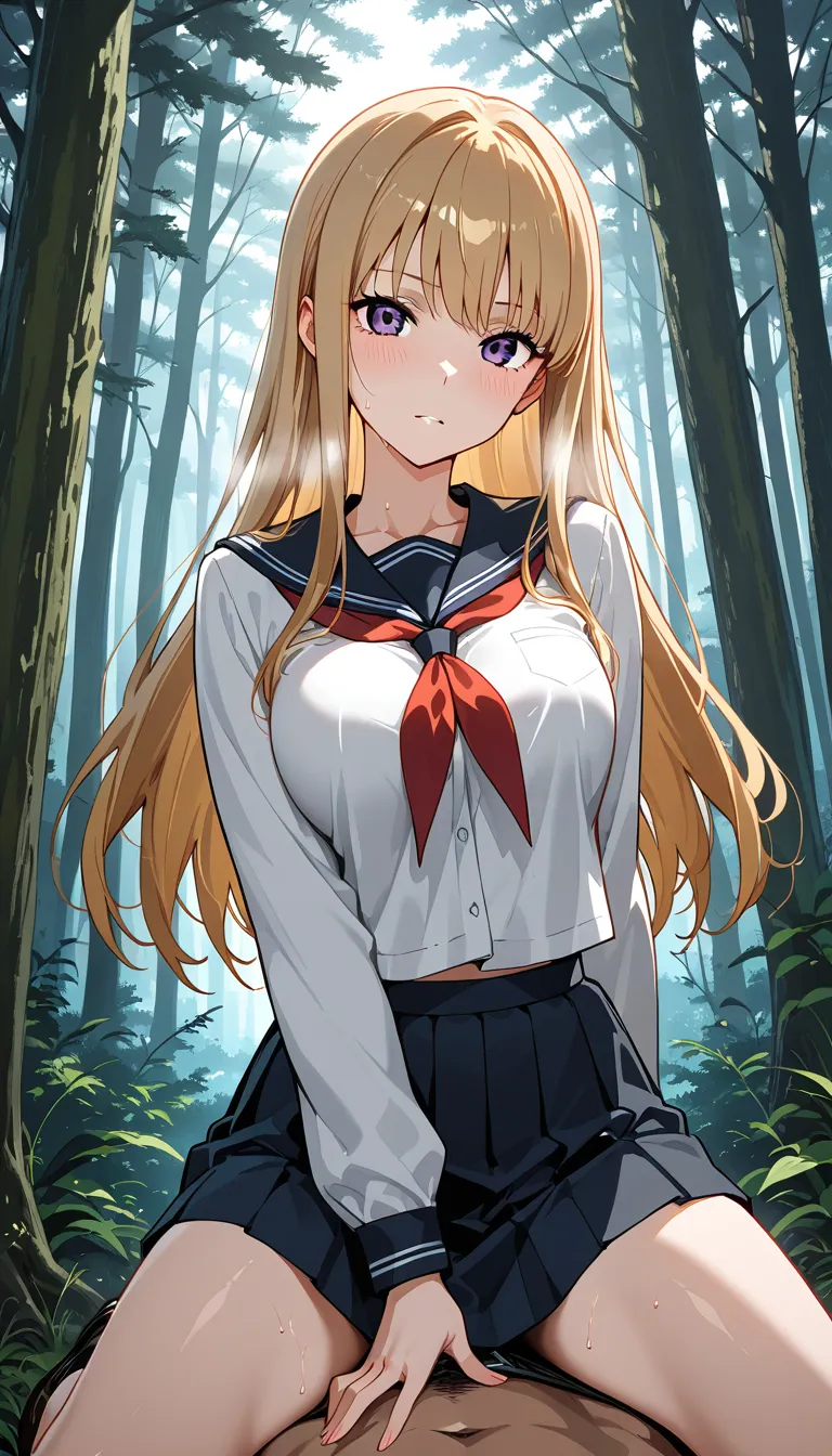 a highschool girl in school uniform made sex with an janitor in the forest