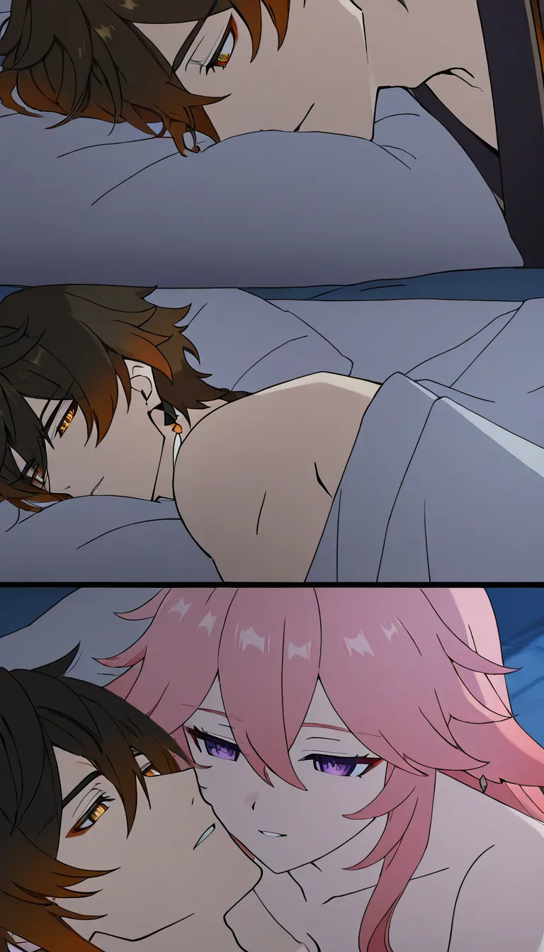 1boy 1girl @yae_miko being fucked intensely on a bed with @zhongli_(genshin_impact) with a speech_bubble said "Oh!", (anime style:1.3), 2d, anime screencap, cel shading, flat color, @00osamio00, (anime style:1.3), 2d, anime screencap, cel shading, flat color, sex, couple hentai_studio_quality, (anime style:1.3), 2d, anime screencap, cel shading, flat color, @00osamio00