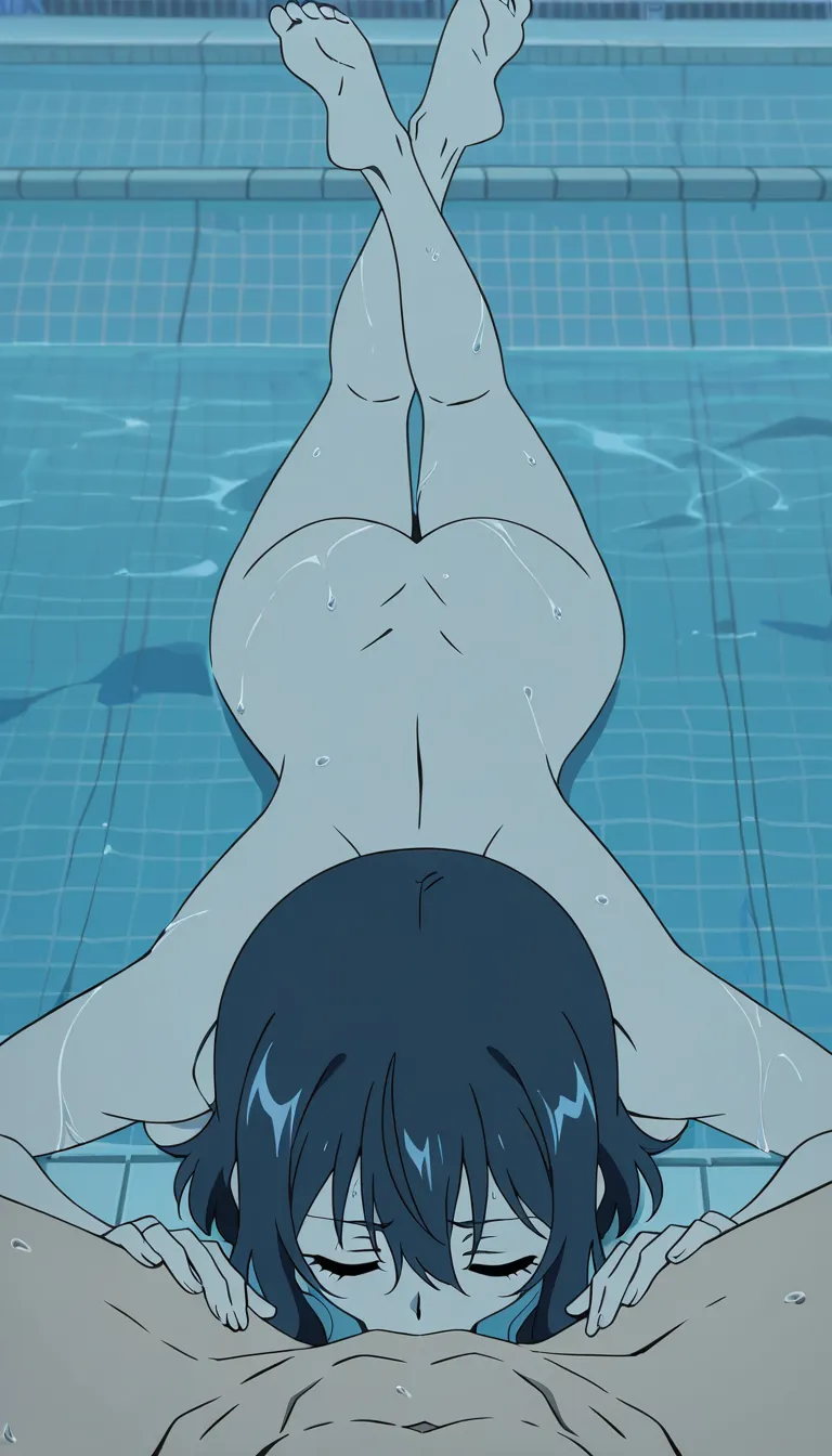 1 boy, 1 girl,,,, pool, wet body, pov, deepthroat sex, feet, feet soles, the pose, laying down, feet visible, gothic baddie