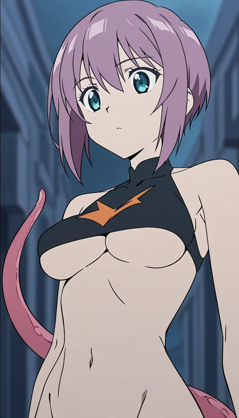 ultra detailed, sharp focus, solo, tentacle, underboob, food, blurry background, manga aesthetic