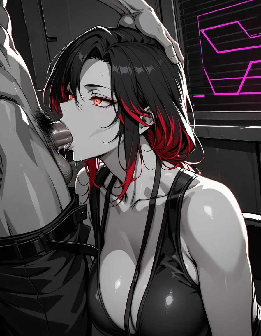 ultra detailed, office lady, swimsuit, blowjob, wild energy, three-quarter view, vivid anime spot_color, hentai_studio_quality