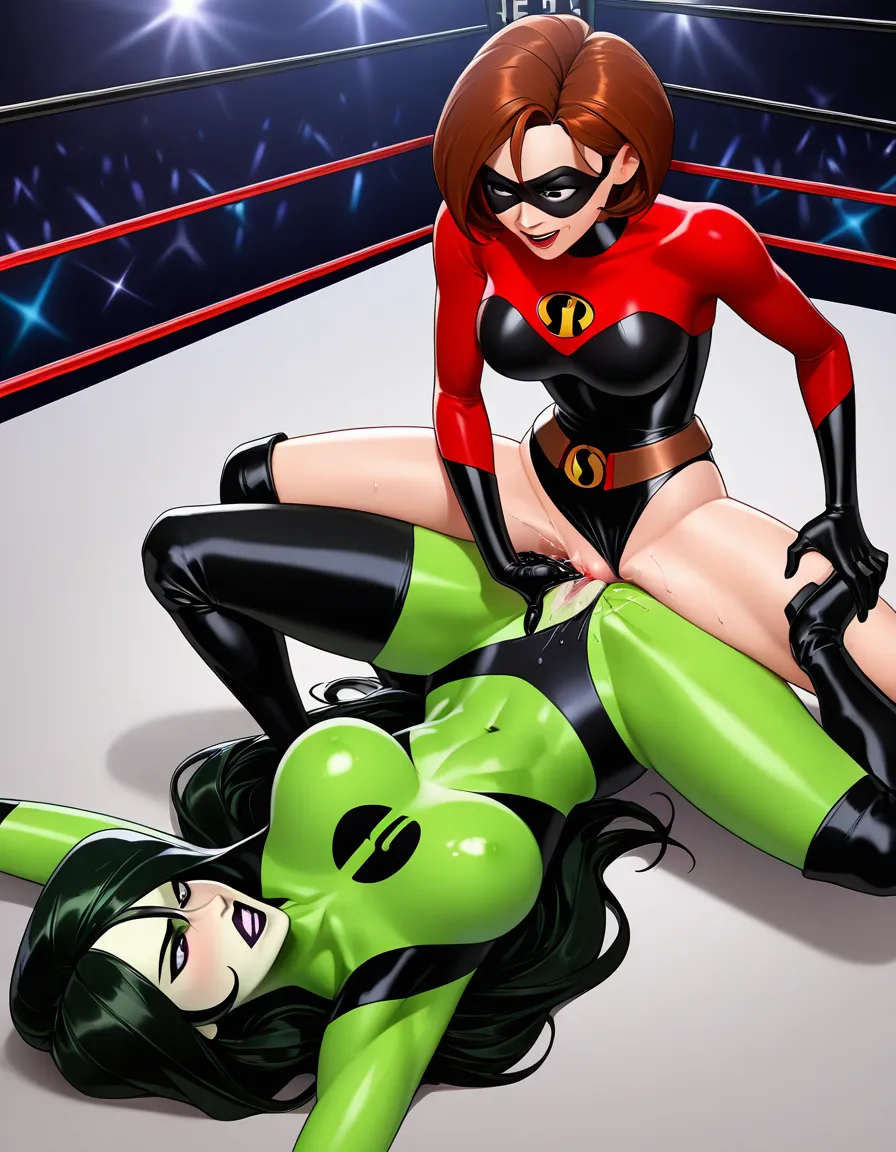 2girls , wrestling_ring , strapon , elastigirl_(incredibles) maskless auburn_hair , shego , sex defeated ,cumming pussy_juice ,, fingering, tribadism, hentai_studio_quality, hentai_studio_quality, hentai_studio_quality, hentai_studio_quality, hentai_studio_quality, hentai_studio_quality