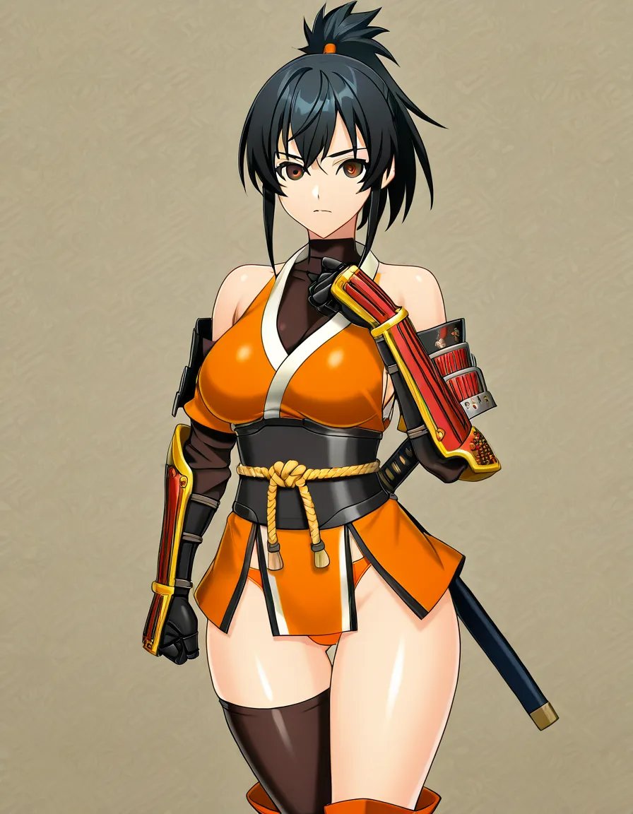 kaede onimusha female ninja orange_clothes japanese_clothes orange_mini_skirt {black_hair low_ponytail short_hair }, bare_shoulders bare_thigh, brown_eyes,gauntlet, thighhighs, short_sideburns,, orange_panties, hentai_studio_quality, hentai_studio_quality, hentai_studio_quality, hentai_studio_quality, hentai_studio_quality, hentai_studio_quality, hentai_studio_quality