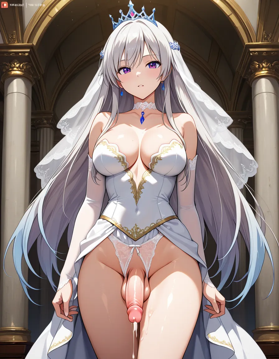highres, vivid, princess, groin, choker, futanari, soft cel shading @tsukumo Yuki cum_in_pussy cumdrip no_panties, hentai_studio_quality