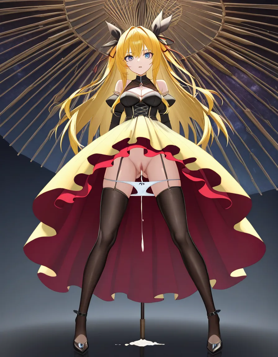 sharp focus, 8k uhd, full body, absurdres, highres, 1other, #solo #1girl #long_hair #dress #cum #hair_ribbon #princess #umbrella @makise_kurisu, hentai_studio_quality, #standing #presenting #panties #parted_lips #spreading_own_pussy, hentai_studio_quality, #sparkling_eyes #sparkle #fang #short_dress, hentai_studio_quality
