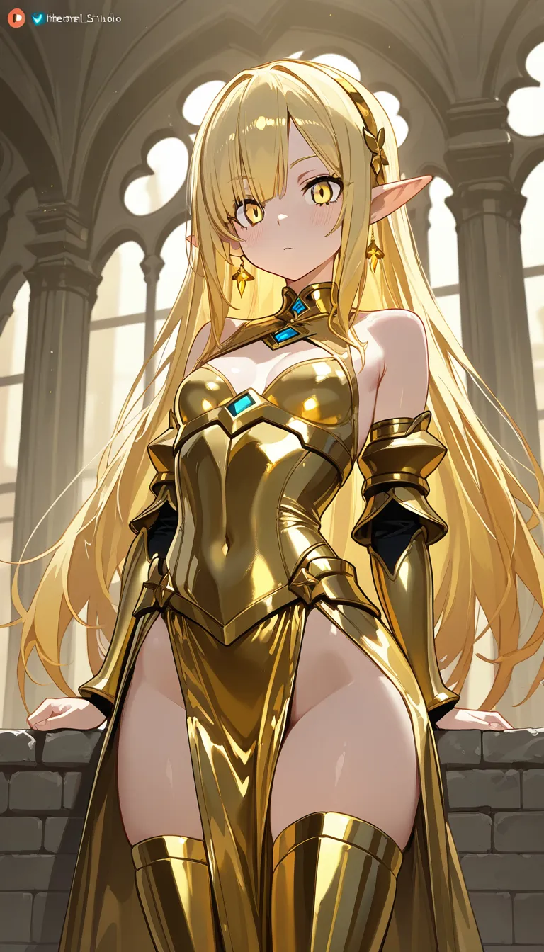 Studio quality, 8k, uhd, sharp focus, Masterpiece highly detailed,1girl, 1boy, we can see entire characters, slim short legs cute elf girl, she has blonde simple hairs, golden hair band, pointy ears, light skin, yellow_eyes , Golden jewelry earrings, with golden armor, Golden legguards with White stockings, White garter belt, white micro_bikini panties_aside, has small_breasts, open legs, lap sitting, pussy fucking, orc holding elf girl hips, pussy sex, pussy_juice , hard sex, pussy sex, reverse_cowgirl, big green orc, size_difference, green large_penis, veiny_penis, deep thrusting,  penis shaft penetration, dusty Rocky terrain