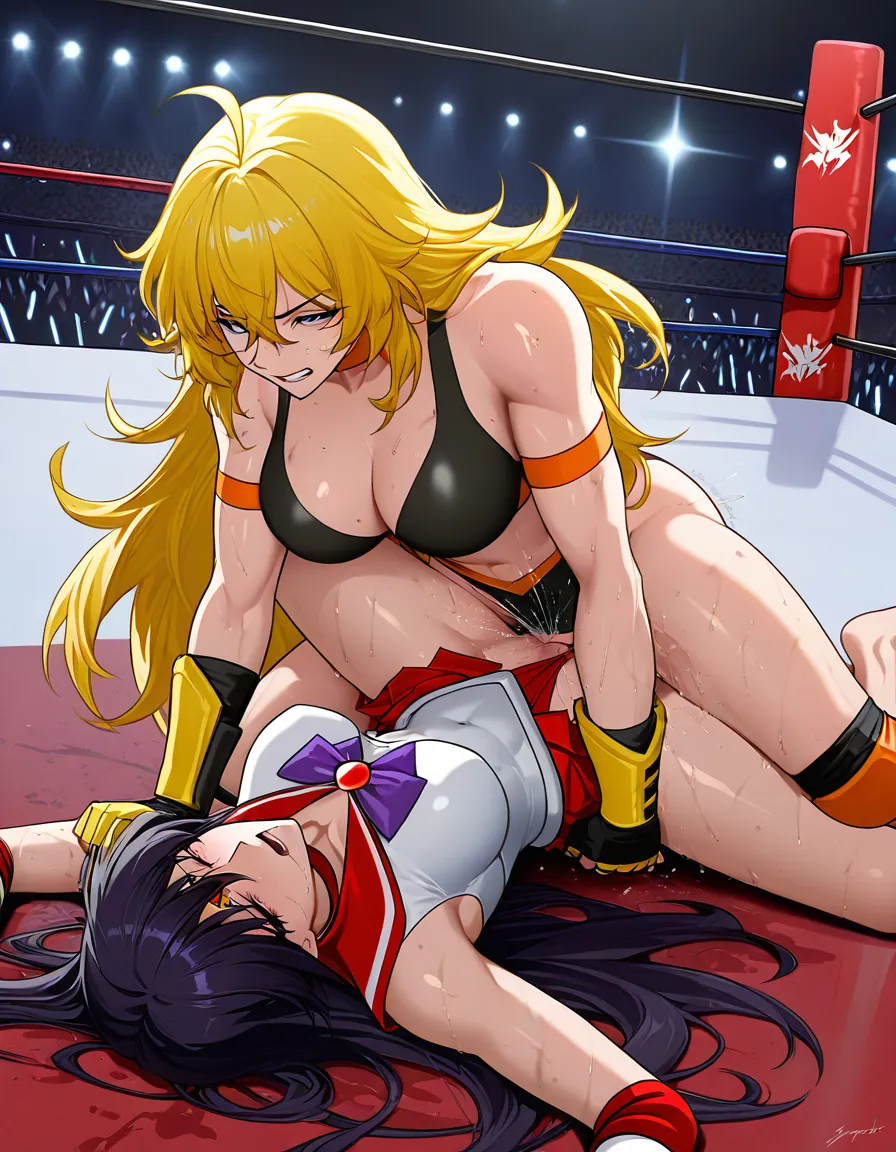 @sailor_mars , @yang_xiao_long , 2girls yuri sex , wrestling_ring, wrestling orgasm pussy_juice, defeated, squirting , bruised, sweat tribadism on_floor from_side leg_up leg_grab, hentai_studio_quality, hentai_studio_quality, hentai_studio_quality, hentai_studio_quality, hentai_studio_quality