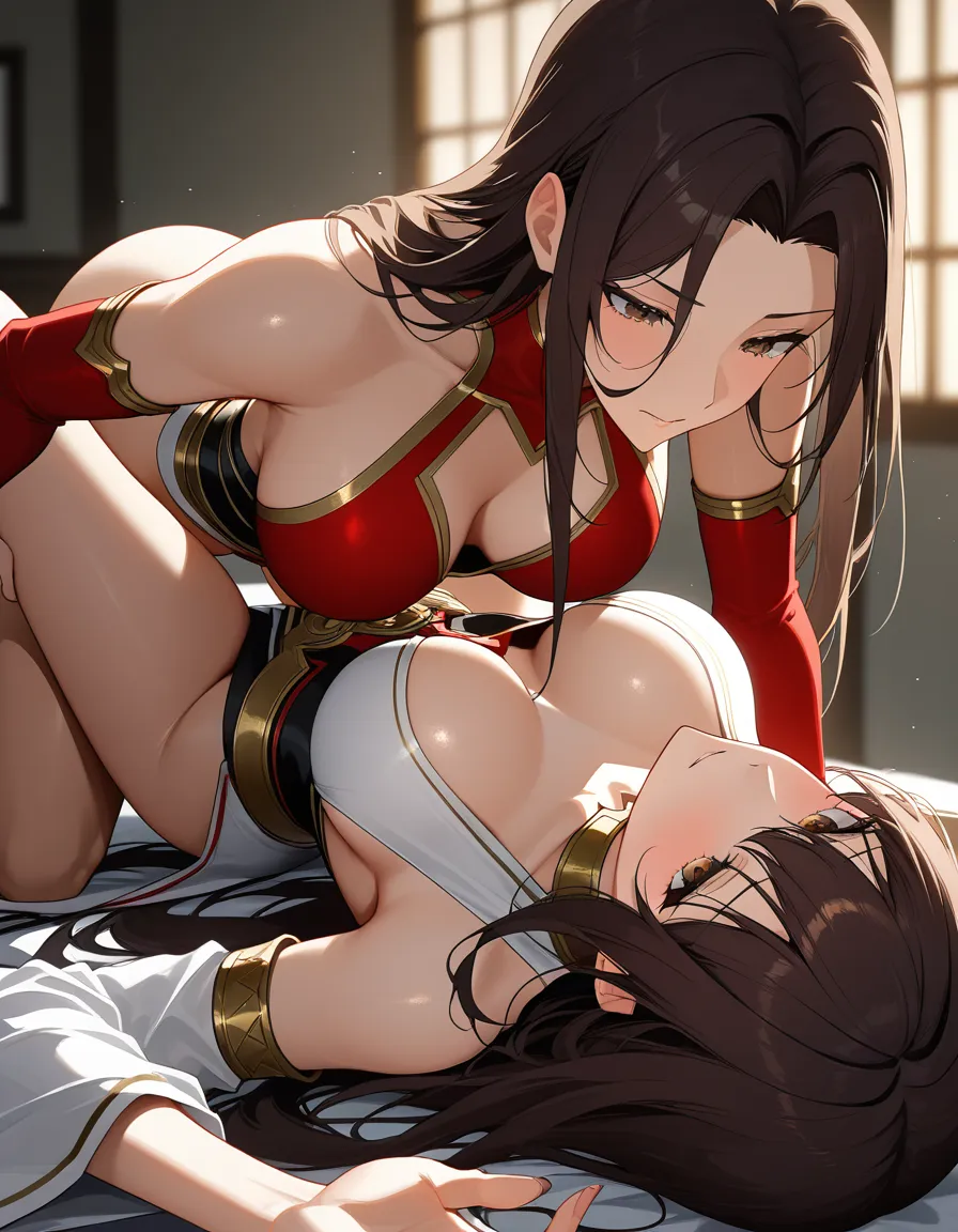 sharp focus, 8k uhd, brunette woman, medium breasts, detached sleeves, missionary, blurry background, backlit, film photography, hentai_studio_quality