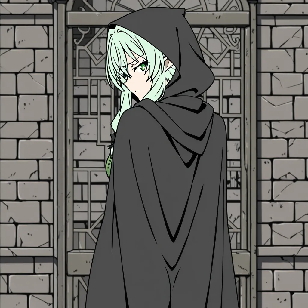 High Elf Archer from GOBLIN SLAYER, Adult woman, medium breast, medium ass, slender body, adult_proportions, adult_face, adult_female, mature_face, looking back, hooded cape, fugitive, city gate, 
stone gate, sex_from_behind , against_wall , ahegao, 1 male, faceless_male , penis