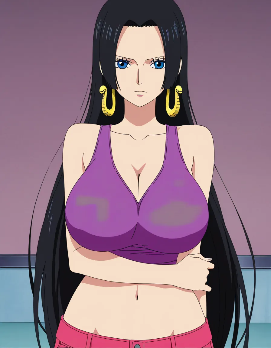 Boa hancock frome one piece huge boobs wearing basic outfit hentai_studio_quality, hentai_studio_quality, (anime style:1.3), 2d, anime screencap, cel shading, flat color
