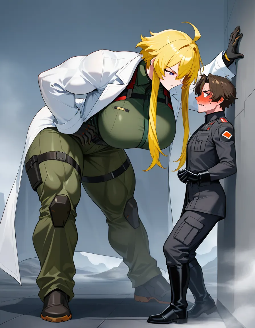Giant muscular_female, petite male, adults, extreme size_difference , female torn_clothes , female blonde_hair short_hair_with_long_locks , male scientist lab_coat, military lab, fog, science_fiction , femdom, pinned male against_wall, assertive_female, serious female looking_at_another, nervous blush male looking_up , breast_press, male black medium_hair, female abs, female big biceps, female big shoulders, female thick_thighs, female huge_ass, female wide_hips, huge_breasts, male narrow_waist, male stubble, throat lift, female carrying male, domination, eye_contact, aged_up serious female looking_at_another, nervous



Giant muscular_female, petite mature_male , extreme size_difference, huge height_difference, female torn_clothes crop_top underwear, female blonde_hair short_hair_with_long_locks , thin male military_uniform , military , science_fiction , femdom, throat lift, female carrying male,  pinned male against_wall, confident female, angry female looking_down , female talking, nervous blush male looking_up , breast_press, male black medium_hair, female abs, female big biceps, female big shoulders, female thick_thighs, female huge_ass, female wide_hips, huge_breasts, male narrow_waist, male stubble, domination, eye_contact, aged_up, /masterpiece

Giant muscular_female, petite mature_male , extreme size_difference, huge height_difference, female torn_clothes crop_top underwear, female blonde_hair short_hair_with_long_locks , thin male military_uniform , military , science_fiction , femdom, throat lift, female carrying male, male airborne, aggressive female, pinned male against_wall, confident female, angry female looking_down , female talking, nervous blush male looking_up , breast_press, male black medium_hair, female abs, female big biceps, female big shoulders, female thick_thighs, female huge_ass, female wide_hips, huge_breasts, male narrow_waist, male stubble, domination, eye_contact, aged_up, /masterpiece, hentai_studio_quality