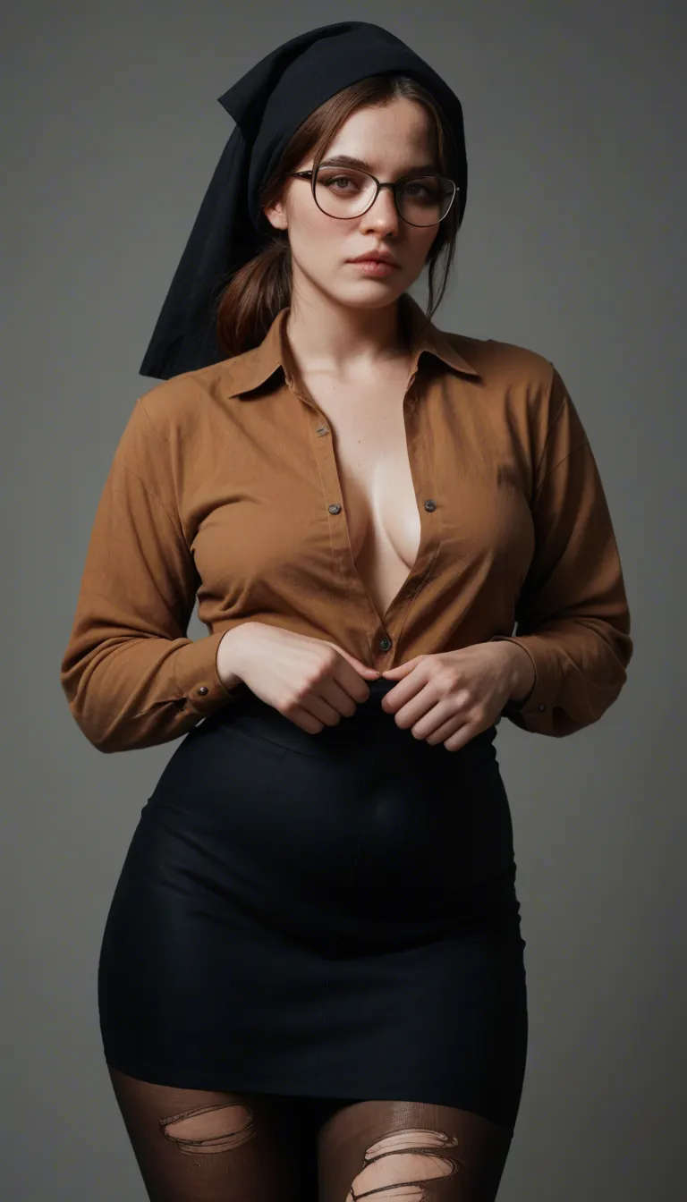 ultraorthodox chubby Jewish woman, hair wrapped by black headscarf, glasses, ripped pantyhose, unbuttoned brown shirt with llong sleeves, long black skirt lifted up, big fat ass, hairy pussy, unhappy, screaming. Brute is fucking her in ass in front of her husband, doggystyle, fucked in ass, anal , her Jewish husbund with beard wearing black suit and black hat is watching, husband wears traditional jewish clothes, cuckold, he enjoys watching her wife fucked by stranger,