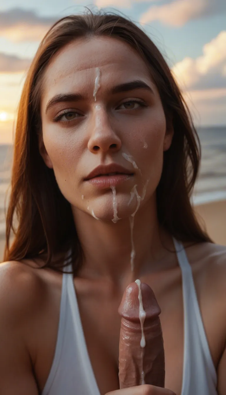 ultra HD, lifelike, wide shot, age_difference, cum on face, masturbation , cloud, seductive look, photorealistic