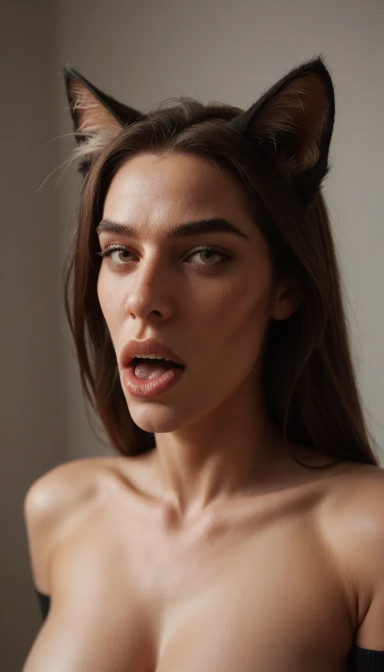 studio quality, sharp focus, catgirl, elbow gloves, oral, cool tones, dslr quality