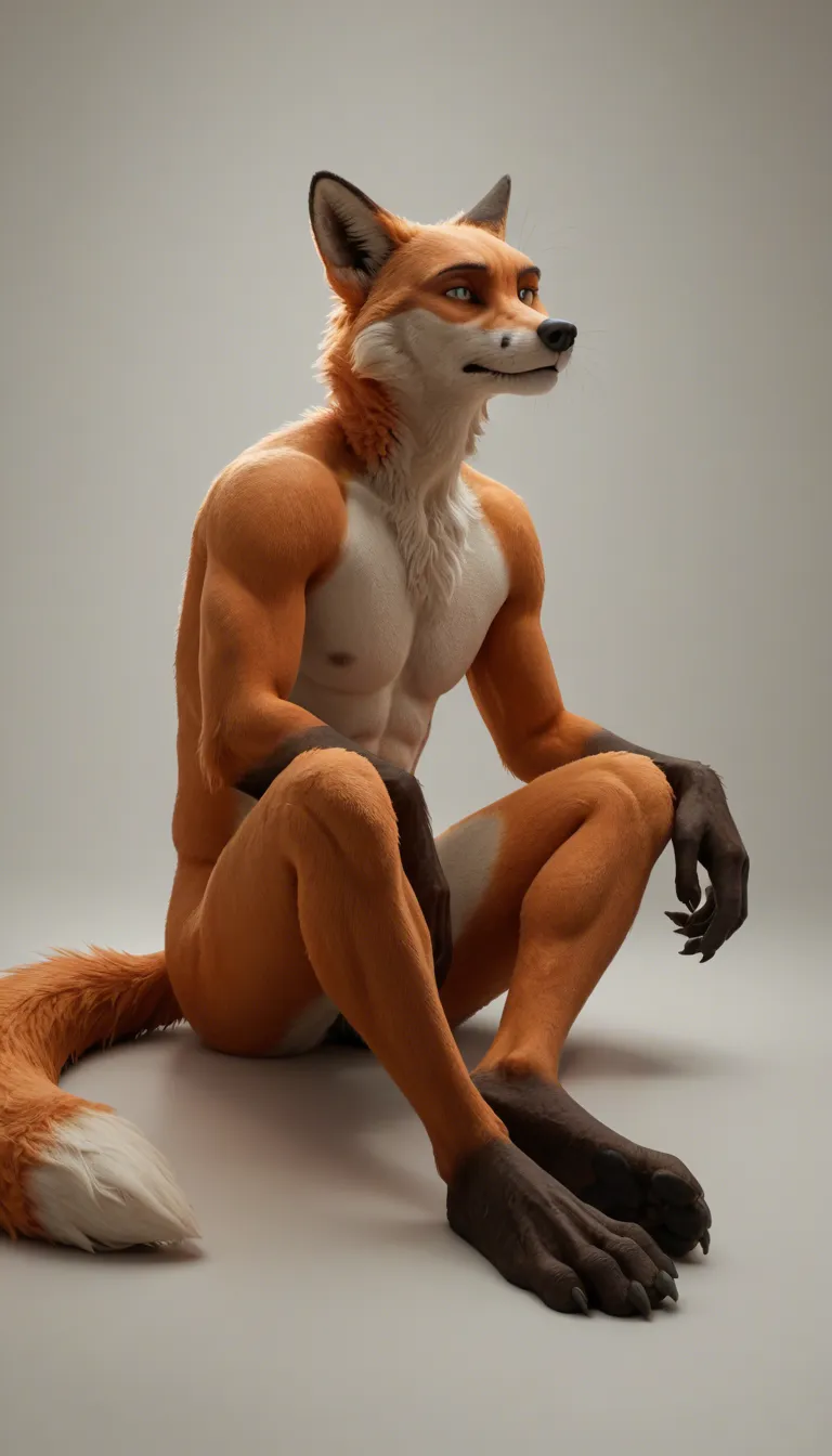furry fox presenting stinky feet aswell as spreading toes while sitting