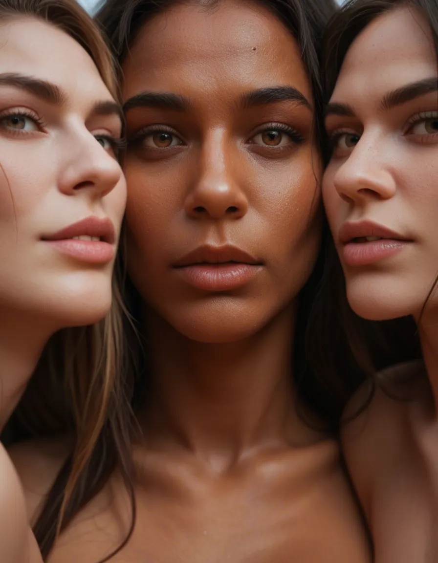 8k, sharp focus, detailed skin, close-up, 6+women, presenting, sideboob, natural skin texture, score_9, score_8, candid photo, realistic skin texture, visible skin pores, film grain, depth of field