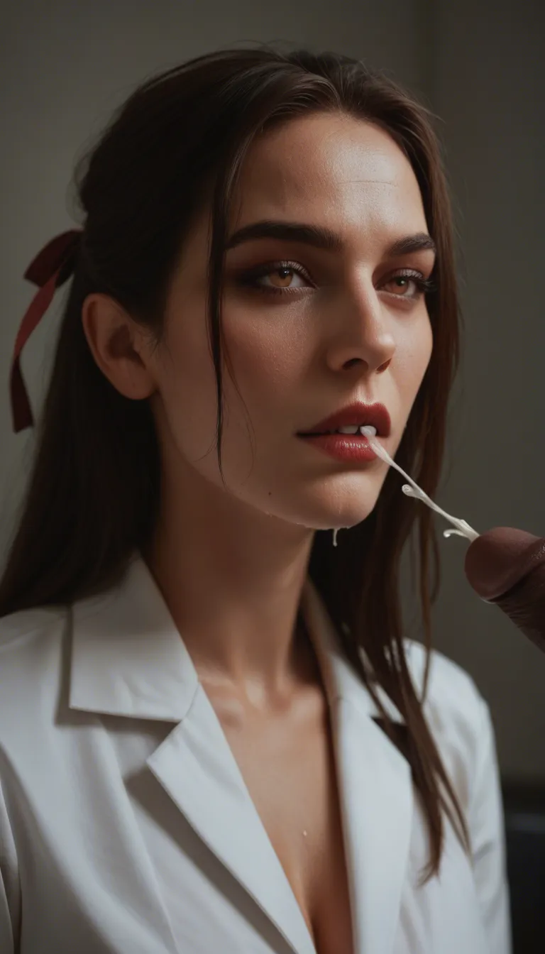 sharp focus, 8k uhd, succubus, hair ribbon, office wear, cumshot, lifelike render