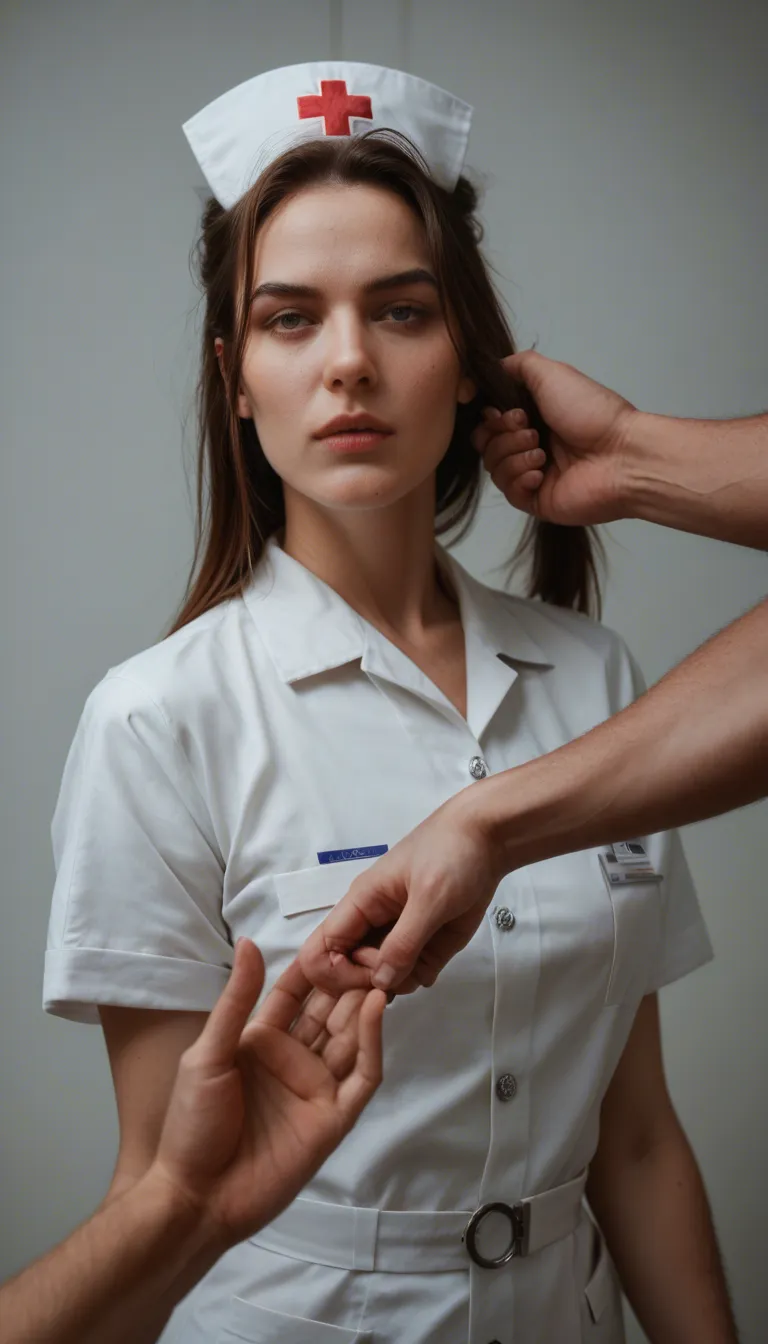 cinematic photo, 8k, nurse, hair pull, holding hands, photorealistic