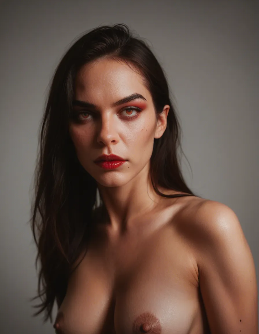 cinematic photo, 8k, succubus, fully nude, mole, dominant stare, dslr quality, score_9, score_8, candid photo, realistic skin texture, visible skin pores, film grain, depth of field