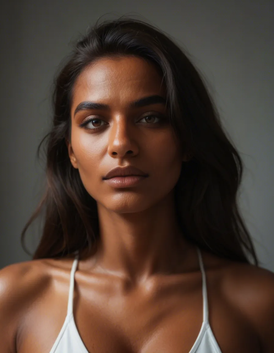 indian girl_on_top, score_9, score_8, candid photo, realistic skin texture, visible skin pores, film grain, depth of field