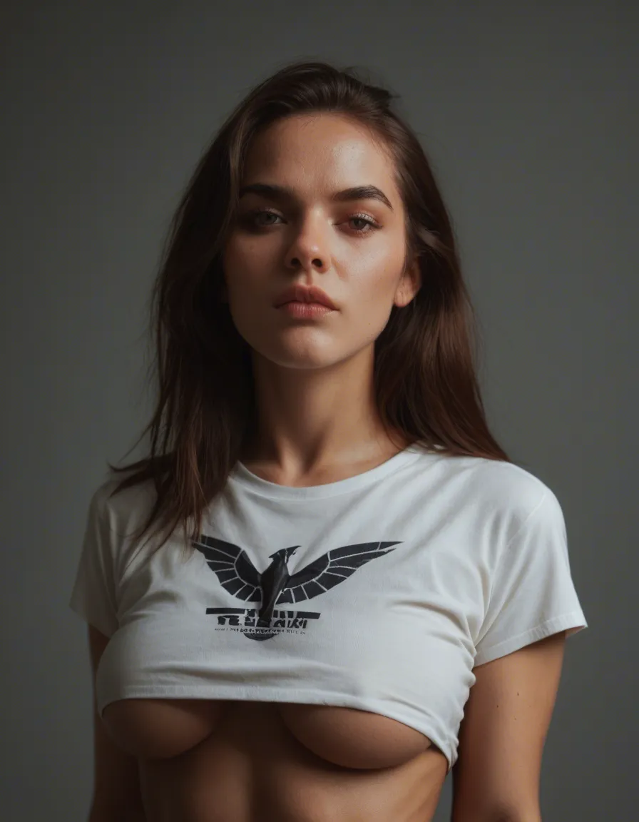 victra from red rising with a short thight shirt showing a bit of underboob, score_9, score_8, candid photo, realistic skin texture, visible skin pores, film grain, depth of field