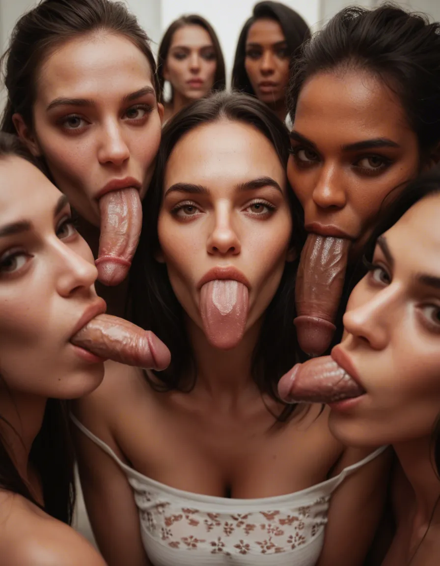 8k, sharp focus, detailed skin, 6+women, bare shoulders, shoes, blowjob, transparent background, cinematic realism, score_9, score_8, candid photo, realistic skin texture, visible skin pores, film grain, depth of field