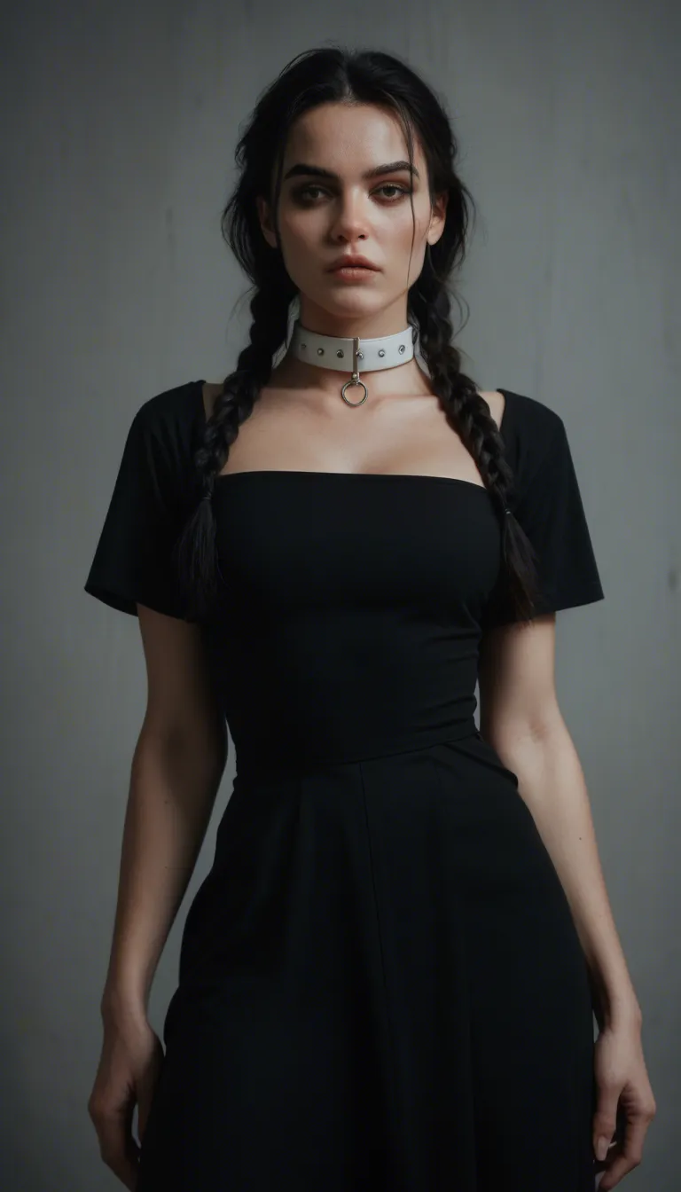 ultra HD, lifelike, a young woman dressed in a goth style with black hair in twin braided pigtails wearing a black dress with a white collar and black lace tigh high stocking and high heels sitting on a tombstone in a night graveyard setting with glowing jack o lanterns in the background giving a handjob to one standing man and the man is having a squirting ejaculation on her clothes