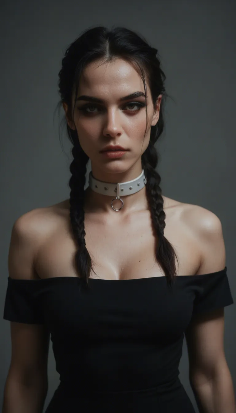 ultra HD, lifelike, a sexy young woman dressed in a goth style with black hair in twin braided pigtails wearing a black dress with a white collar and black lace tigh high stocking and high heels sitting on a tombstone in a night graveyard setting with glowing jack o lanterns in the background handjob to one standing man and the man is having a squirting ejaculation on her clothes