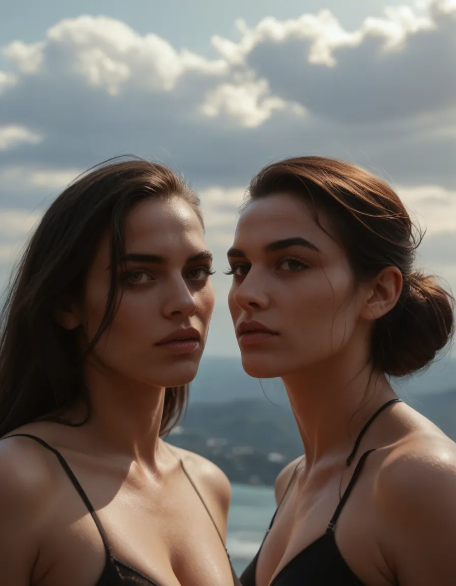 ultra HD, lifelike, portrait, 2women, bondage, skindentation, cloud, cinematic realism, score_9, score_8, candid photo, realistic skin texture, visible skin pores, film grain, depth of field