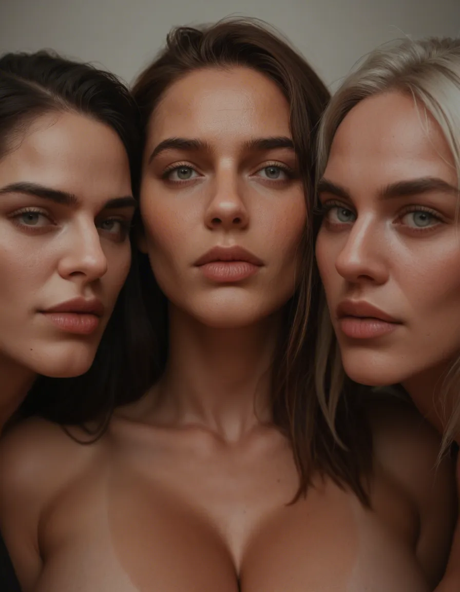 dslr, film grain, photorealistic, 4girls, futanari, huge breasts, lustful eyes, natural skin texture, score_9, score_8, candid photo, realistic skin texture, visible skin pores, film grain, depth of field