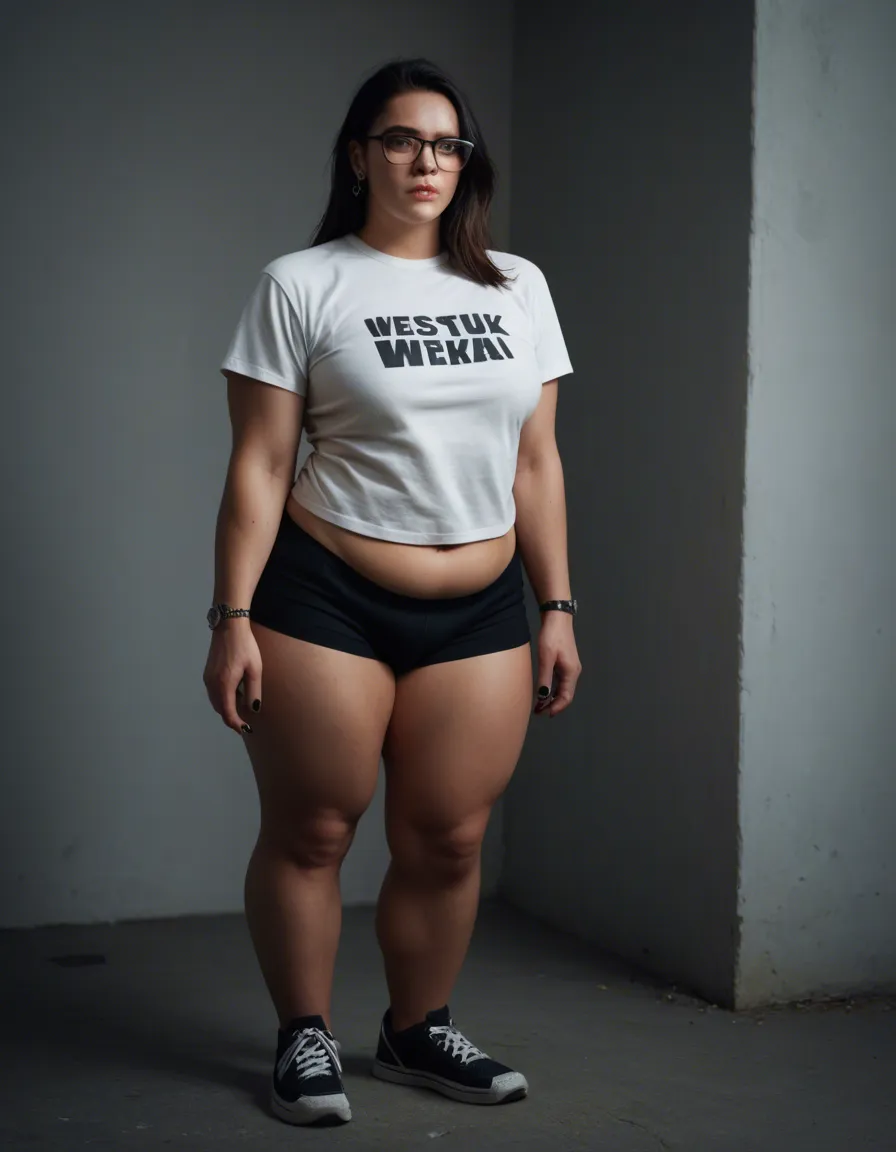 Femboy, plump, chubby, thick, curvy, black_hair, nerd, glasses, painted_nails, piercings, large_bulge, long_shirt, vans_shoes, sext,, score_9, score_8, candid photo, realistic skin texture, visible skin pores, film grain, depth of field