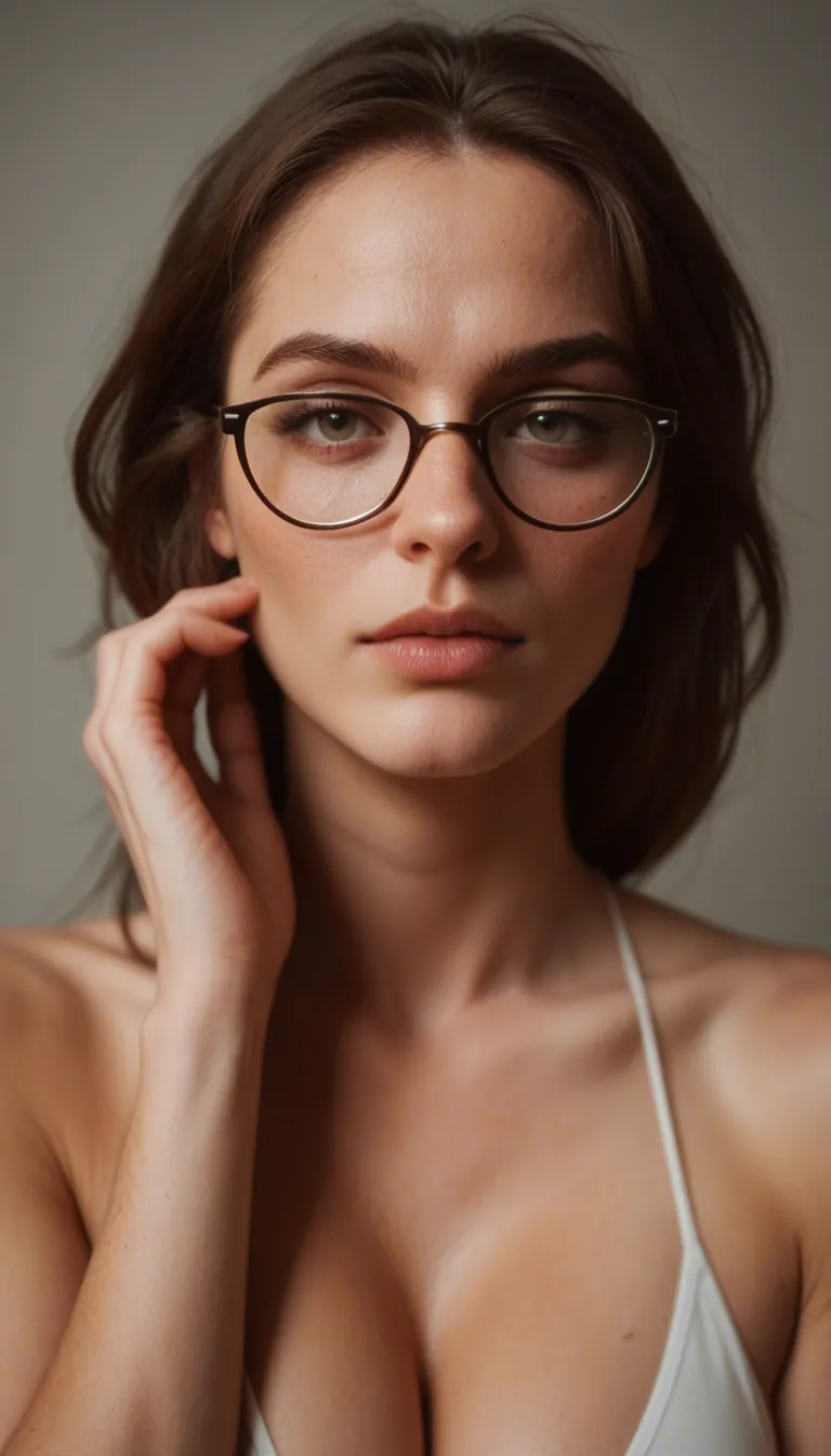 I want a video featuring a very pretty, chaste woman wearing nerd-style glasses and sporting a large, roundish nose; right before climaxing, the guy pulls his penis out and ejaculates into the woman's nostril.