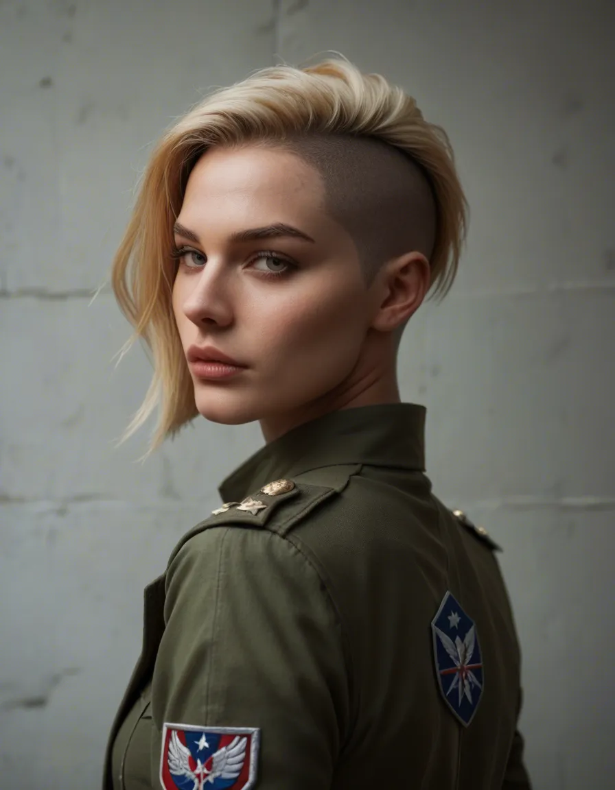 8k, sharp focus, detailed skin, portrait,  photorealistic

A photo of a blonde woman with short hair undercut in a starfleet uniform, she is bending over with her hands pressed agains the wall and looking back at the camera in soft looking_at_viewer, score_9, score_8, candid photo, realistic skin texture, visible skin pores, film grain, depth of field, score_9, score_8, candid photo, realistic skin texture, visible skin pores, film grain, depth of field