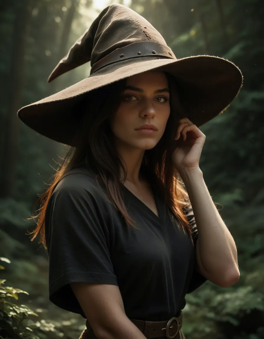 highly detailed, natural lighting, witch, short sleeves, presenting, rim light, photorealistic, score_9, score_8, candid photo, realistic skin texture, visible skin pores, film grain, depth of field