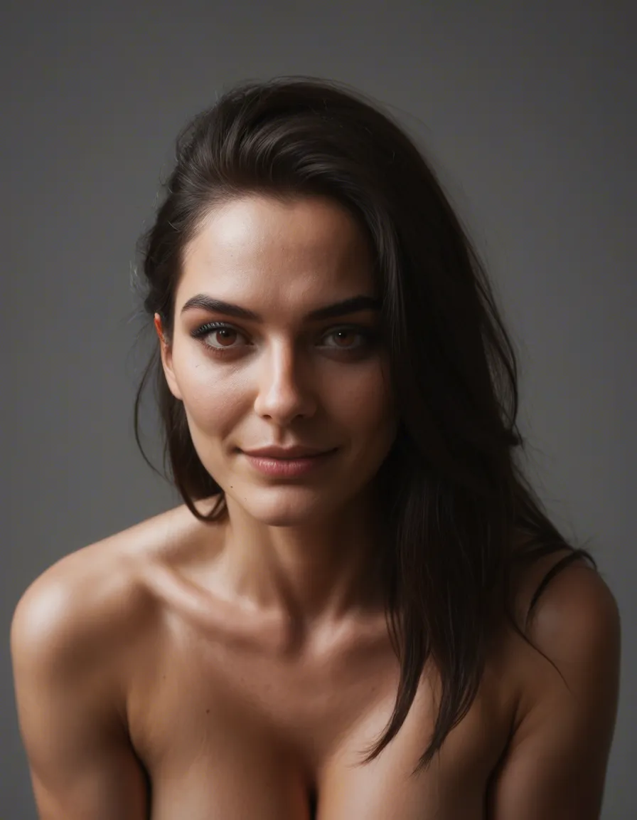 Photorealistic full-body portrait: a beautiful 18-year-old Armenian woman, about 160 cm tall, with long dark hair, expressive brown eyes, and a lovely face. Natural makeup, well-groomed skin, a slight smile, and a confident, aroused, sensual gaze. She is wearing a short, tight white top and denim micro-shorts, with no underwear. Posed on all fours, viewed from behind to reveal a wet pussy; natural body proportions. Warm evening lighting, a softly blurred background of a cozy Yerevan street, professional fashion photography aesthetic. Detailed texture of skin, hair, and fabric; soft shadows; realistic anatomy. Vertical 2:3 composition, full figure in the frame., score_9, score_8, candid photo, realistic skin texture, visible skin pores, film grain, depth of field