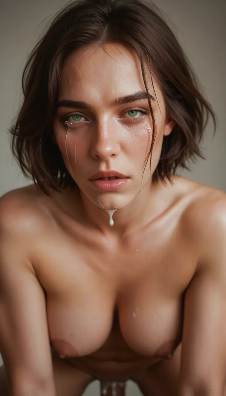 green_eyes, short_hair, sex , crying_with_eyes_open, cum_overflow, used_condom