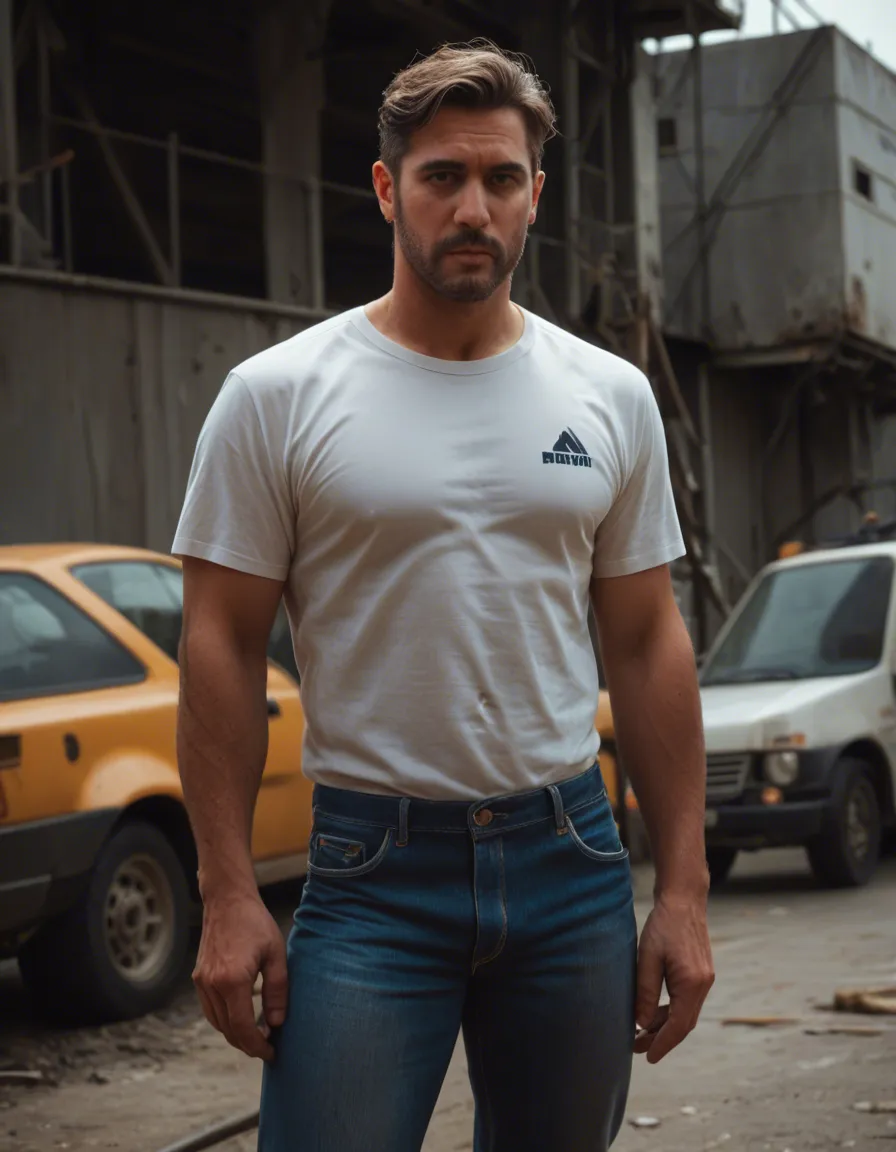 A public mensroom. Middle-aged men are wanking and sucking at the urinals Two businessmen, a construction worker, a man in a tee-shirt and jeans, score_9, score_8, candid photo, realistic skin texture, visible skin pores, film grain, depth of field