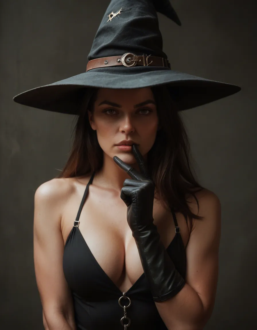dslr, film grain, photorealistic, witch, gloves, bondage, studio photo, score_9, score_8, candid photo, realistic skin texture, visible skin pores, film grain, depth of field