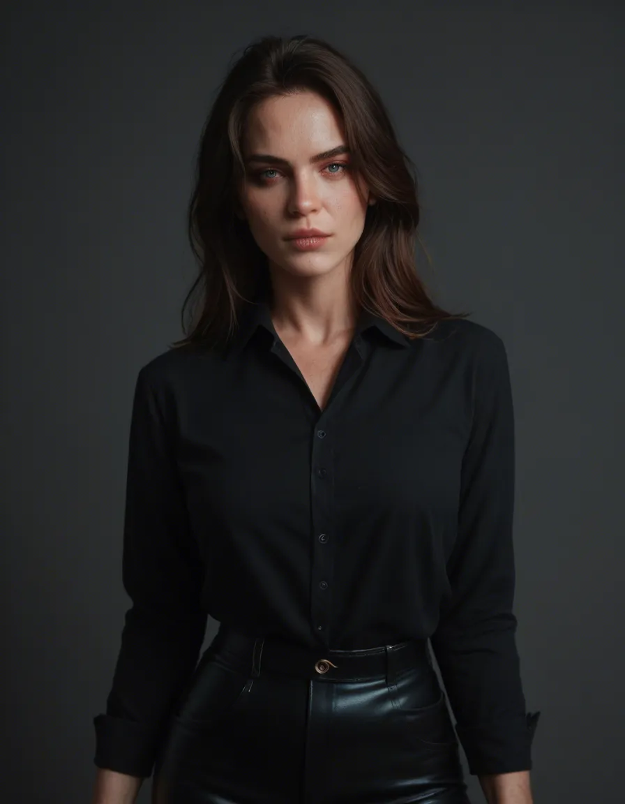 sharp focus, 8k uhd, succubus, collared shirt, presenting, volumetric light, cinematic realism, score_9, score_8, candid photo, realistic skin texture, visible skin pores, film grain, depth of field