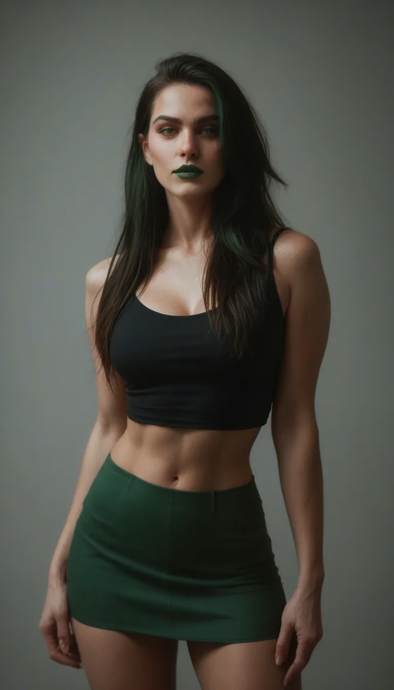 21 yo succubus with long hair and Green lipstick, score_9, score_8, candid photo, realistic skin texture, visible skin pores, film grain, depth of field, skirt, score_9, score_8, candid photo, realistic skin texture, visible skin pores, film grain, depth of field, score_9, score_8, candid photo, realistic skin texture, visible skin pores, film grain, depth of field, score_9, score_8, candid photo, realistic skin texture, visible skin pores, film grain, depth of field