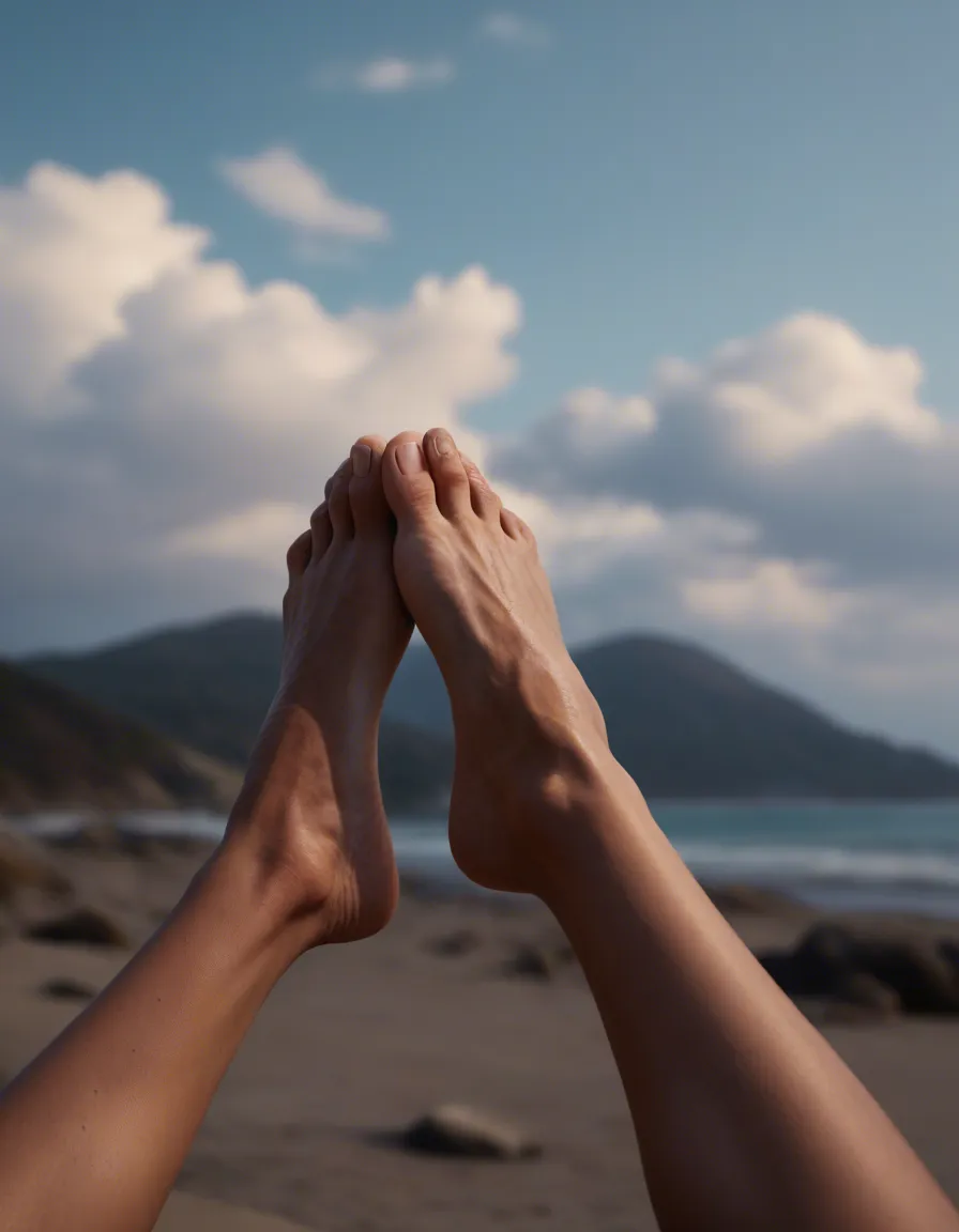 RAW photo, ultra realistic, solo focus, futanari, feet out of frame, cloudy sky, score_9, score_8, candid photo, realistic skin texture, visible skin pores, film grain, depth of field