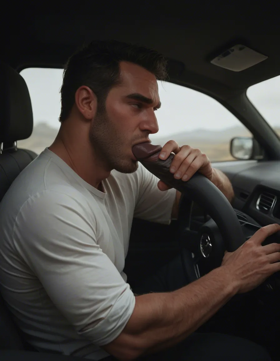 White guy in his mid thirties sucking a big black dick in a car while the black guy sits back and smokes a blunt. The white guy looks embarrassed and shy in an inexperienced way. The white guy looks straight in his appearance and how hes dressed., score_9, score_8, 3d render, octane render, subsurface scattering, ray tracing, smooth shading