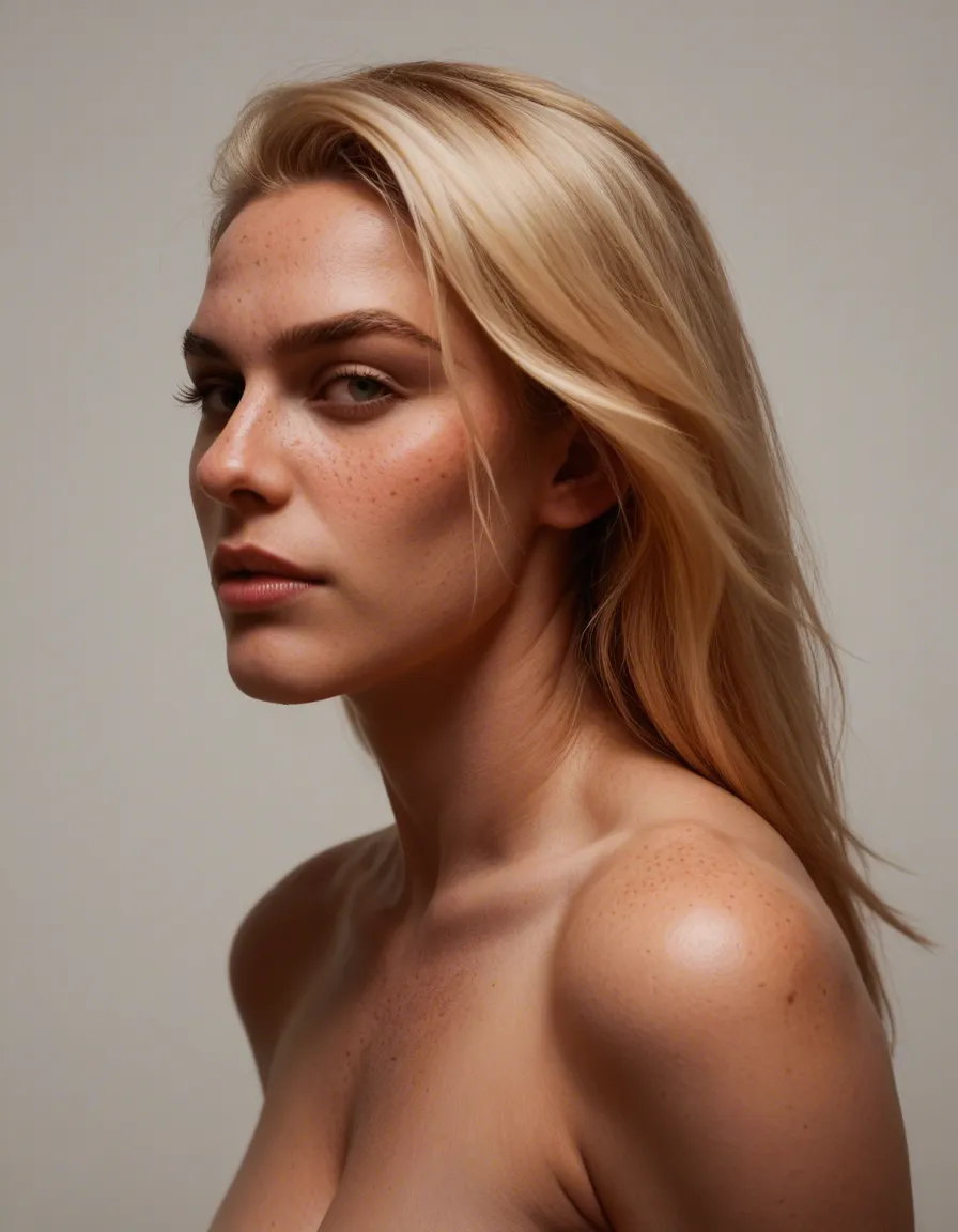 8k, sharp focus, detailed skin, side view, male focus, fully nude, cleavage, relaxed mood, studio photo, pubic_hair, blonde_hair, freckles, score_9, score_8, candid photo, realistic skin texture, visible skin pores, film grain, depth of field, spread_legs, score_9, score_8, candid photo, realistic skin texture, visible skin pores, film grain, depth of field