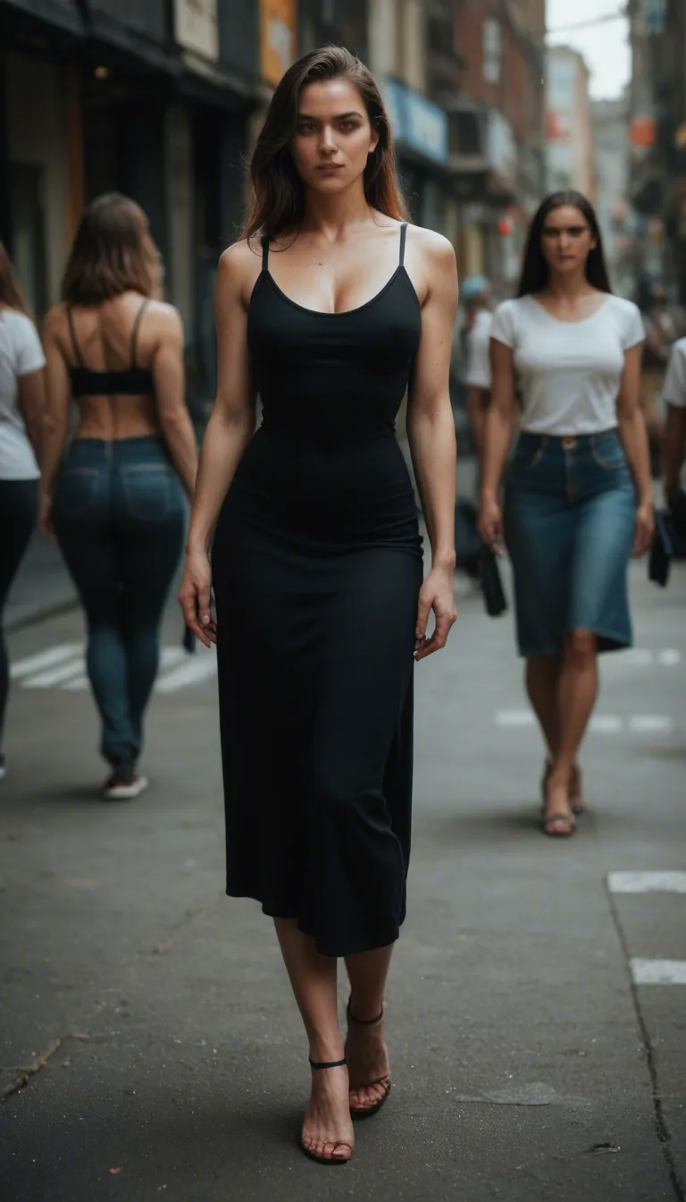 8k, sharp focus, detailed skin, full body, 4women, futanari, mole, depth of field, dreamy atmosphere, film photography