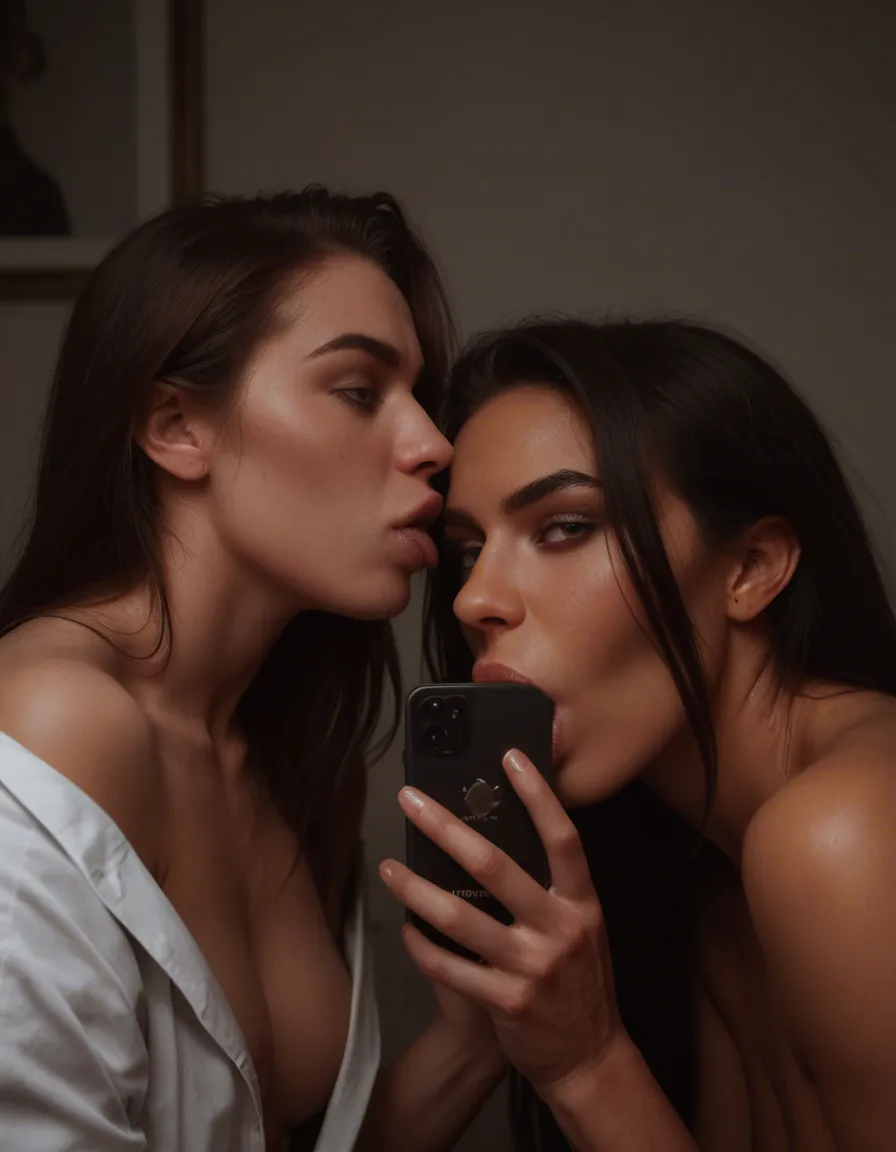 professional photo, high detail, 2girls, blowjob, bare shoulders, natural skin texture, score_9, score_8, amateur photo, phone snapshot, realistic skin texture, skin blemishes, soft indoor lighting