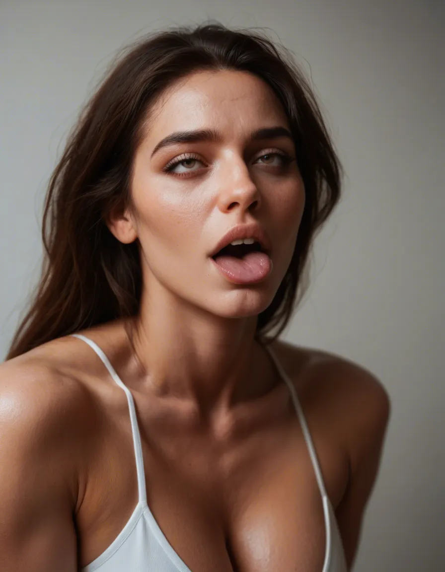 best quality, hyperrealistic, solo female, ahegao, muscular male, natural skin texture, score_9, score_8, candid photo, realistic skin texture, visible skin pores, film grain, depth of field