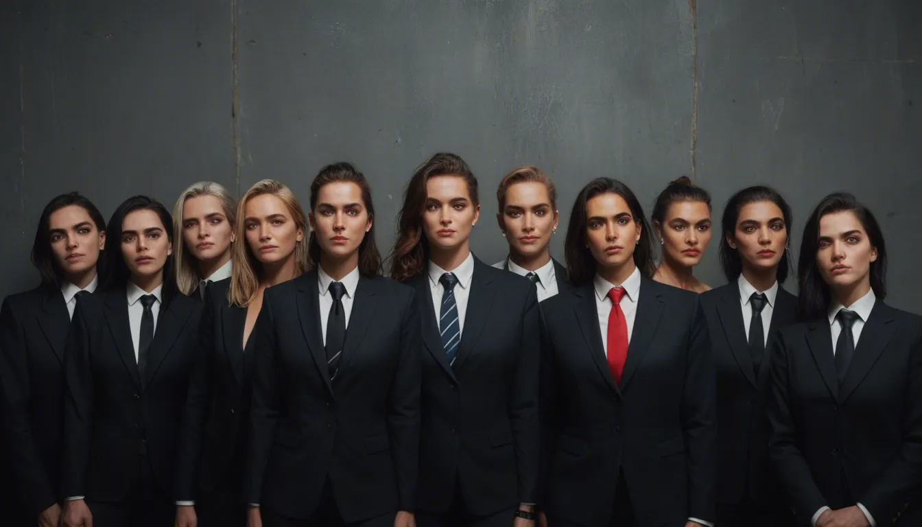 sharp focus, 8k uhd, 6+women, scar, necktie, bondage, golden hour, RAW photo, score_9, score_8, candid photo, realistic skin texture, visible skin pores, film grain, depth of field