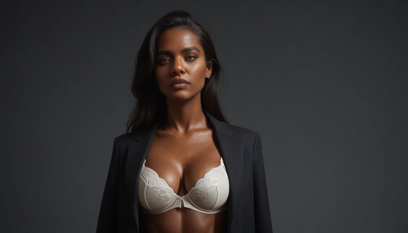 A dark-skinned mature_female wearing an open black blazer, partially unbuttoned yellow collared shirt, white bra with medium breasts, black skirt, and grey heels is on her back on a table in a courtroom with a briefcase. She is having sex in missionary position with a police officer with a large penis. Her white panties are hanging off one heel. Dramatic lighting, ultra realistic, full body, shallow depth_of_field.