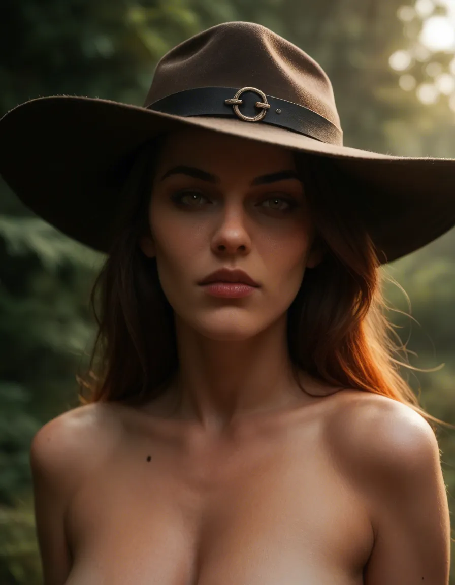 highly detailed, natural lighting, demon girl, swept bangs, hat, fully nude, hyperrealistic, score_9, score_8, candid photo, realistic skin texture, visible skin pores, film grain, depth of field, score_9, score_8, candid photo, realistic skin texture, visible skin pores, film grain, depth of field