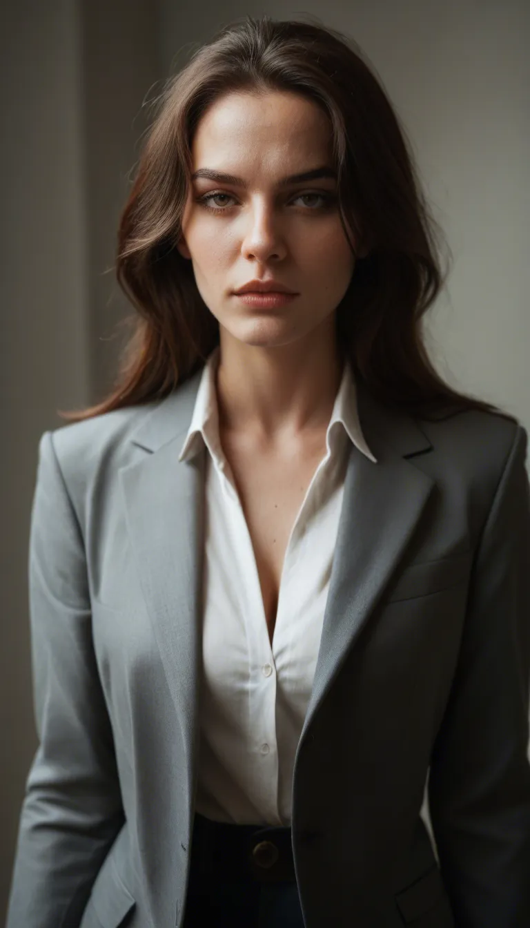 cinematic photo, 8k, brunette woman getting undressed from her business suit